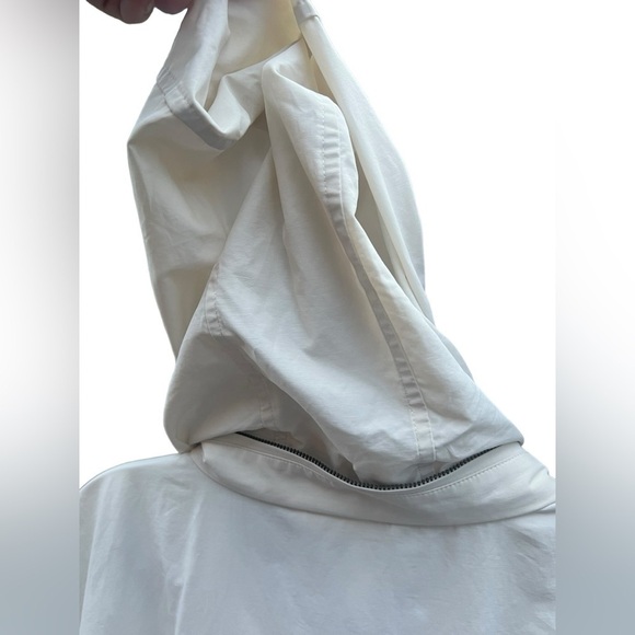 Eileen Fisher long zip & button up oversized raincoat rain jacket with hood bone - Picture 8 of 12